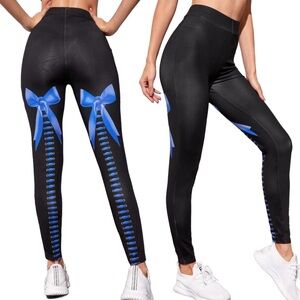 Butterfly Print Leggings With Bow Detail